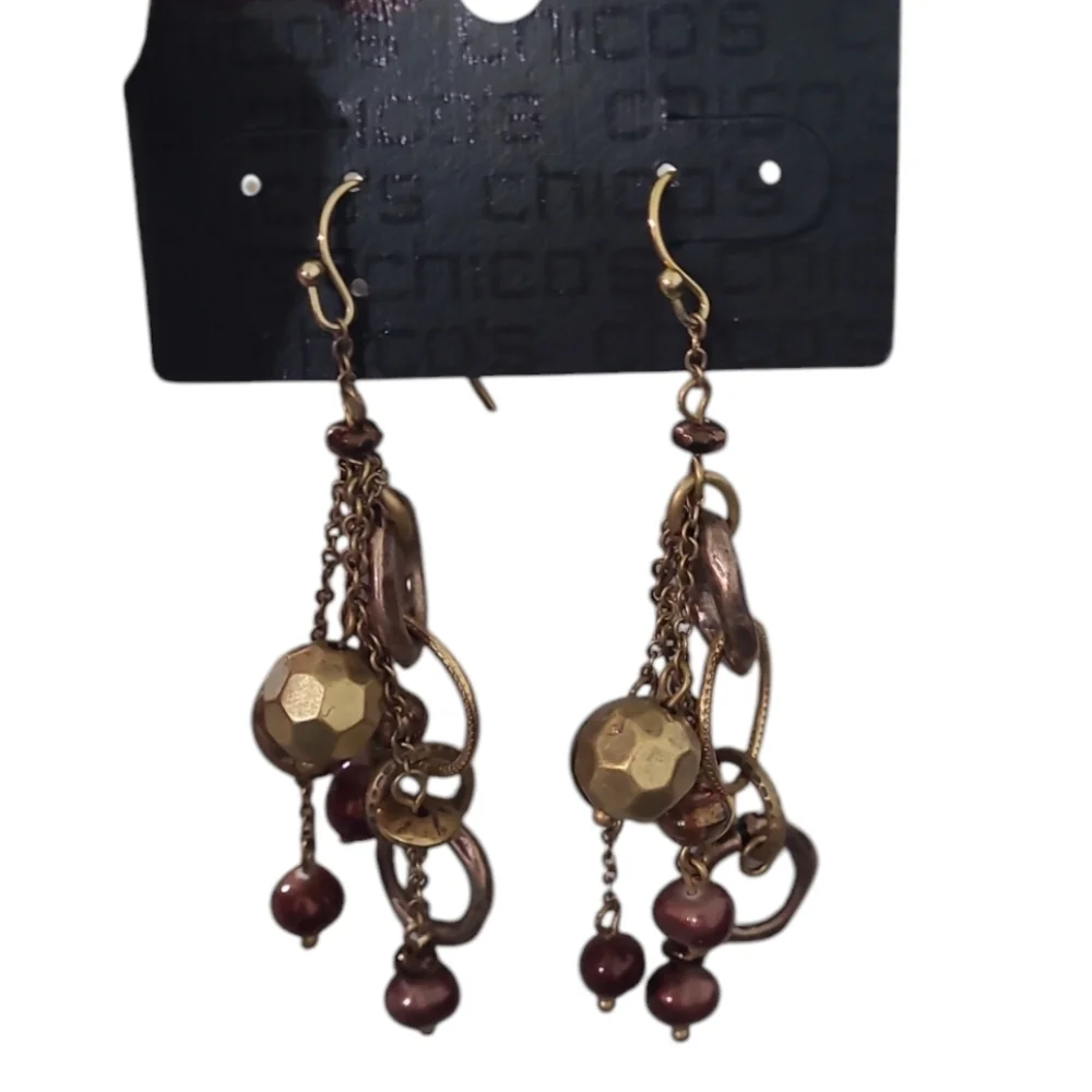 Chico's Gold and Brown Dangle Earrings